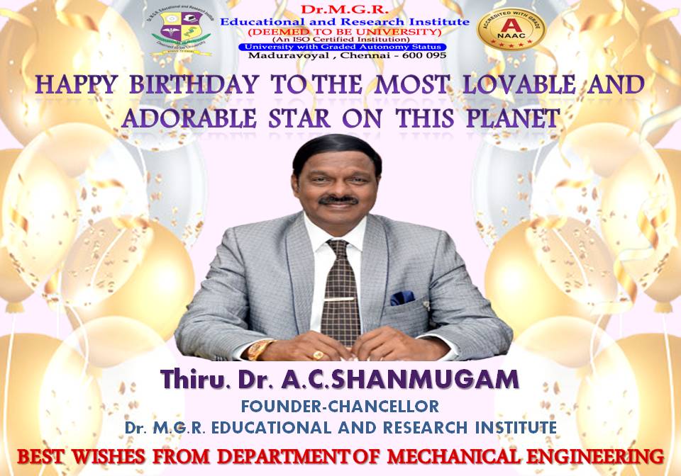 Birthday wishes to Honourable Founder Chancellor by the Department of Mechanical Engineering