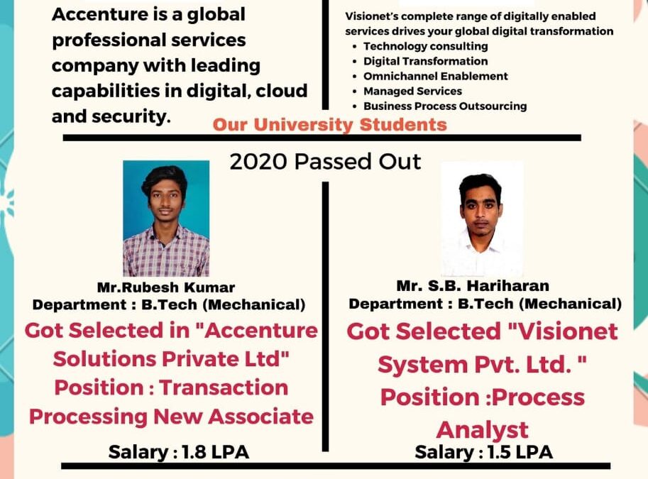 Department of Placement & Training – 2020 Passed Out B.Tech Mechanical