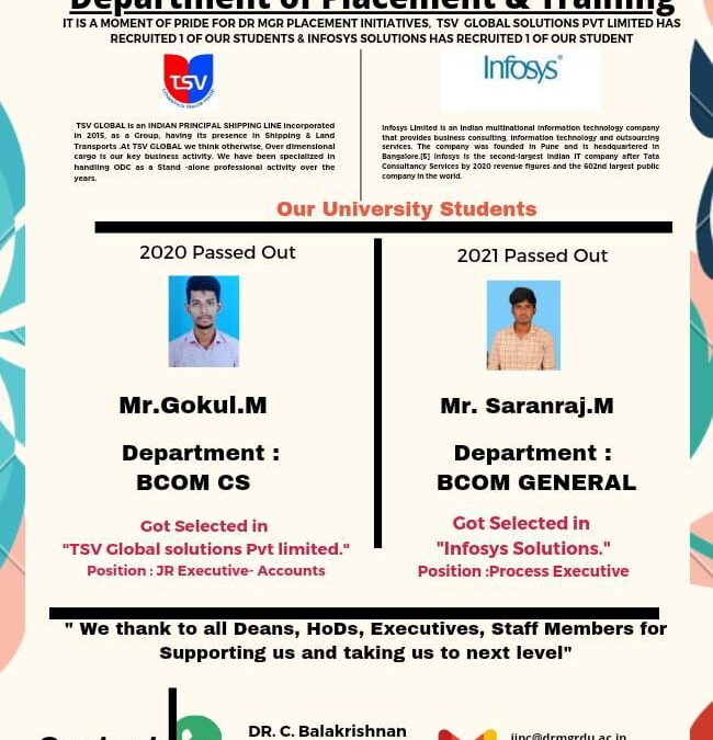 Department of Placement & Training – 2021 Passed Out Students