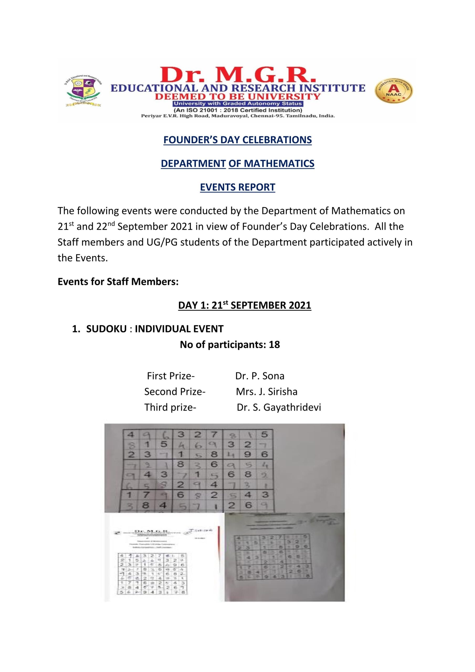Events Report On the Occasion of our Founder Chancellor’s Birthday Celebration