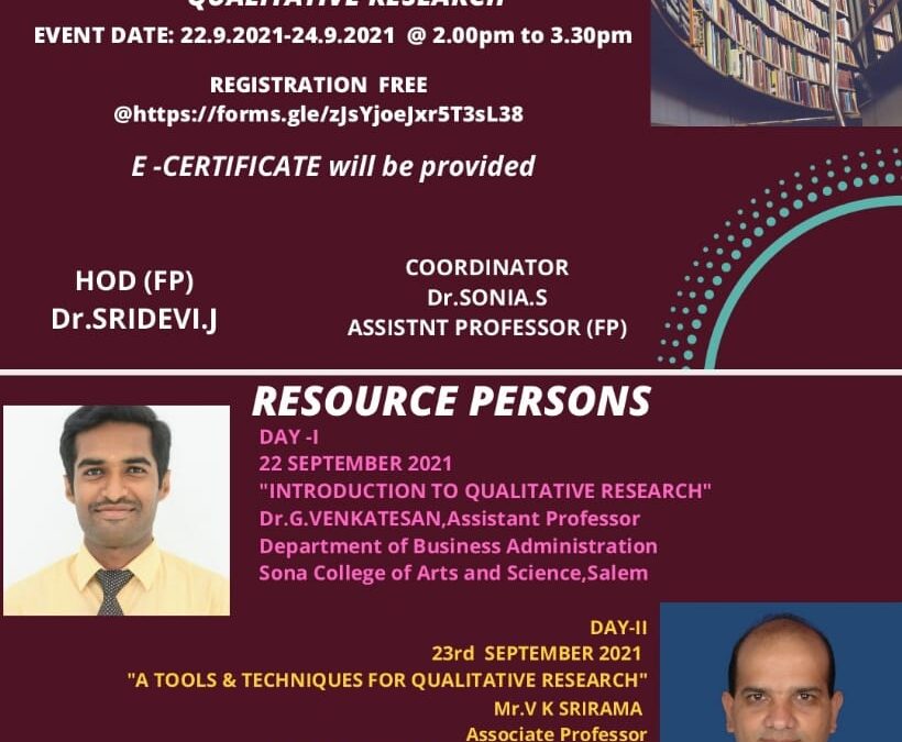 Faculty Development Program on “Qualitative Research” by the Department of Financial Planning