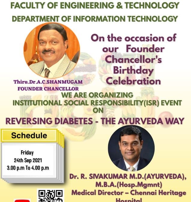 INSTITUTIONAL SOCIAL RESPONSIBILITY (ISR) EVENT on “REVERSING DIABETES – THE AYURVEDA WAY” by the Department of Information Technology