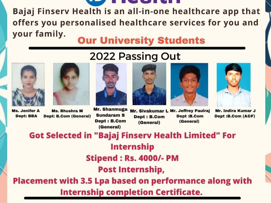 Bajaj Finserv Health Limited has recruited 12 of our students for internship – Industry Institute Planning Cell (IIPC)