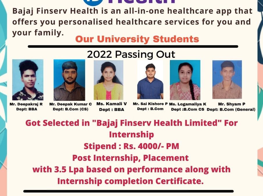 Bajaj Finserv Health Limited has recruited 12 of our students for internship – Industry Institute Planning Cell (IIPC)