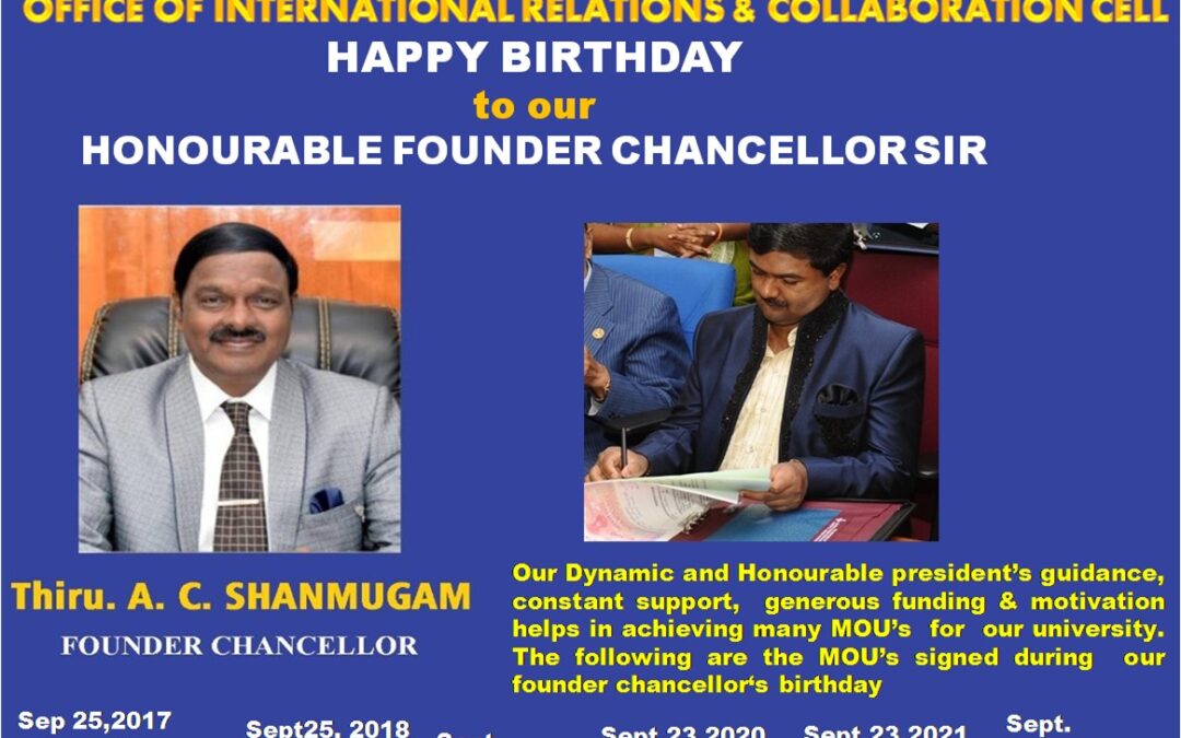 Birthday wishes to Honourable Founder Chancellor by the Office of International Relations & Collaboration Cell