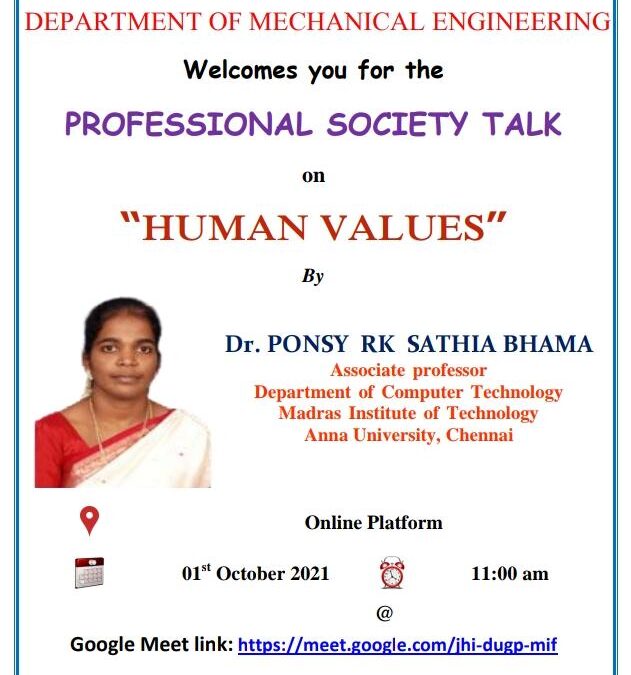 Professional Society Talk on Human Values