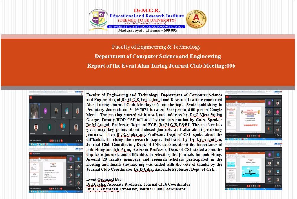 Report of the Event Alan Turing Journal Club Meeting 006