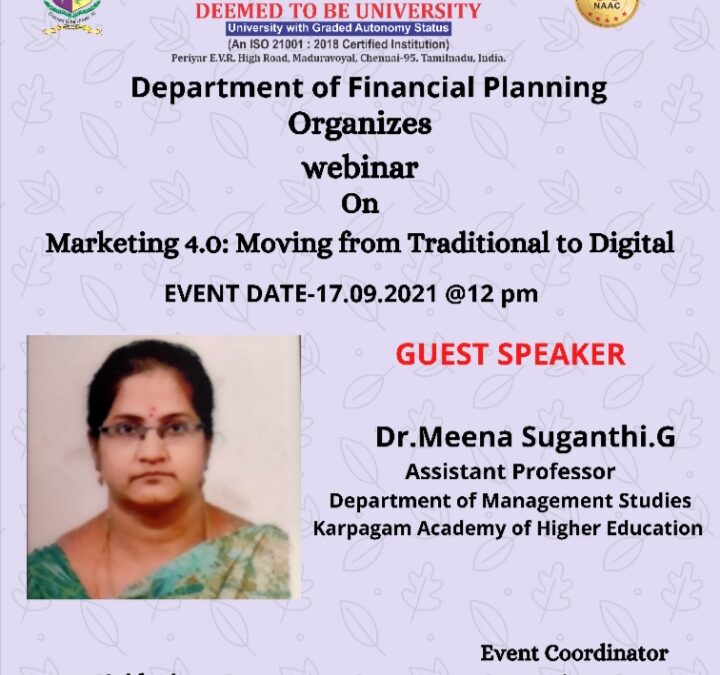 Webinar on “Marketing 4.0:Moving from Traditional to Digital” by Department of Financial Planning