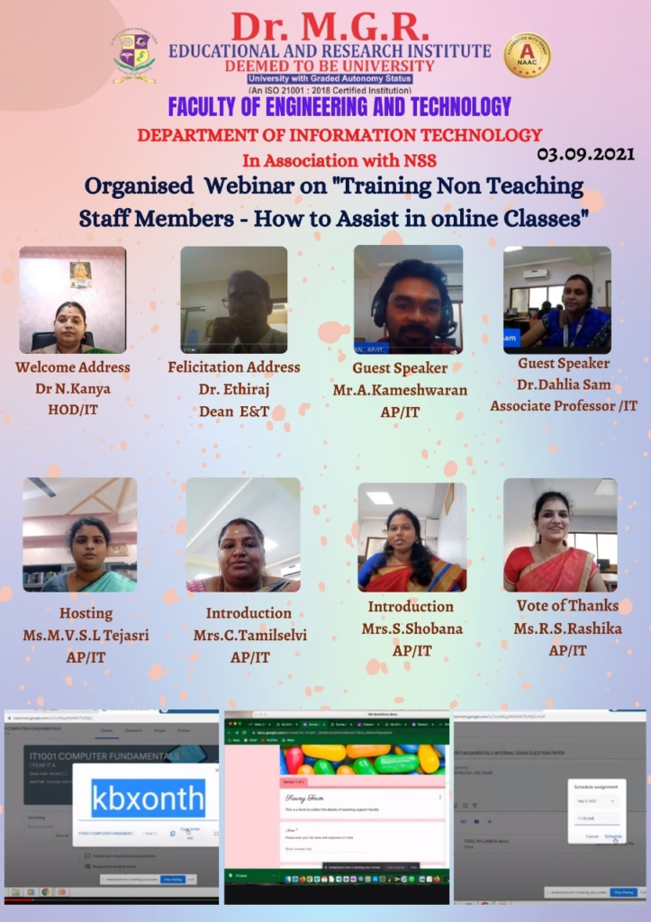 Training on how to assist in Online Classes by Faculty of Engineering and Technology - Dr. M.G.R Education and Research Institute