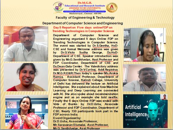 Day 5 Report on Five Days online FDP on Trending Technologies in Computer Science