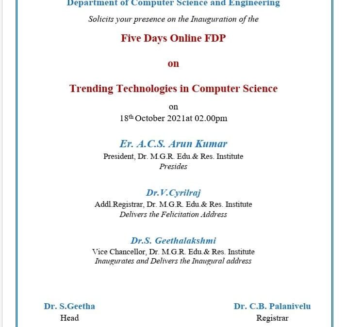 Five Days online FDP on Trending Technologies in Computer Science