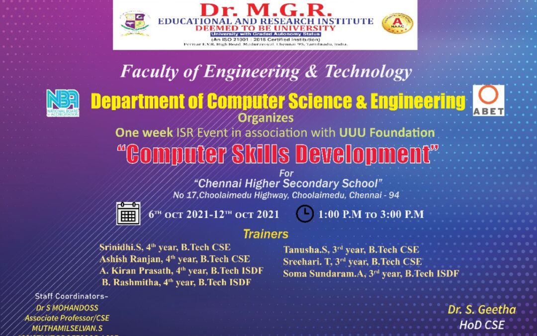 ISR Event on “Computer Skills Development ” for “Chennai Higher Secondary School”