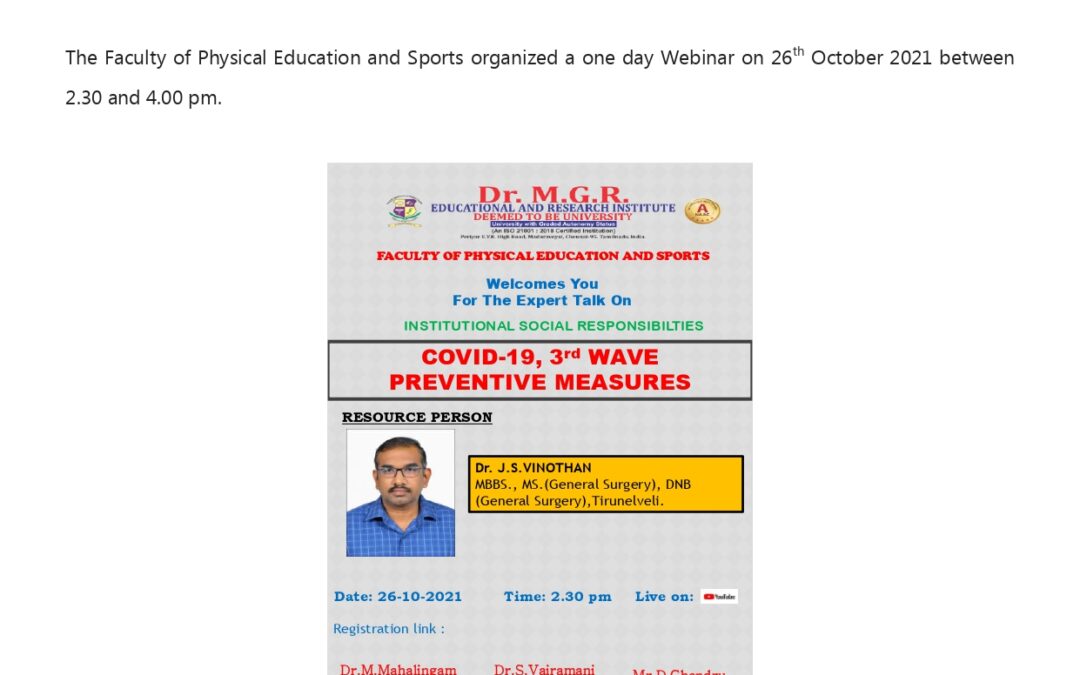 Report on COVID 19 One Day Webinar