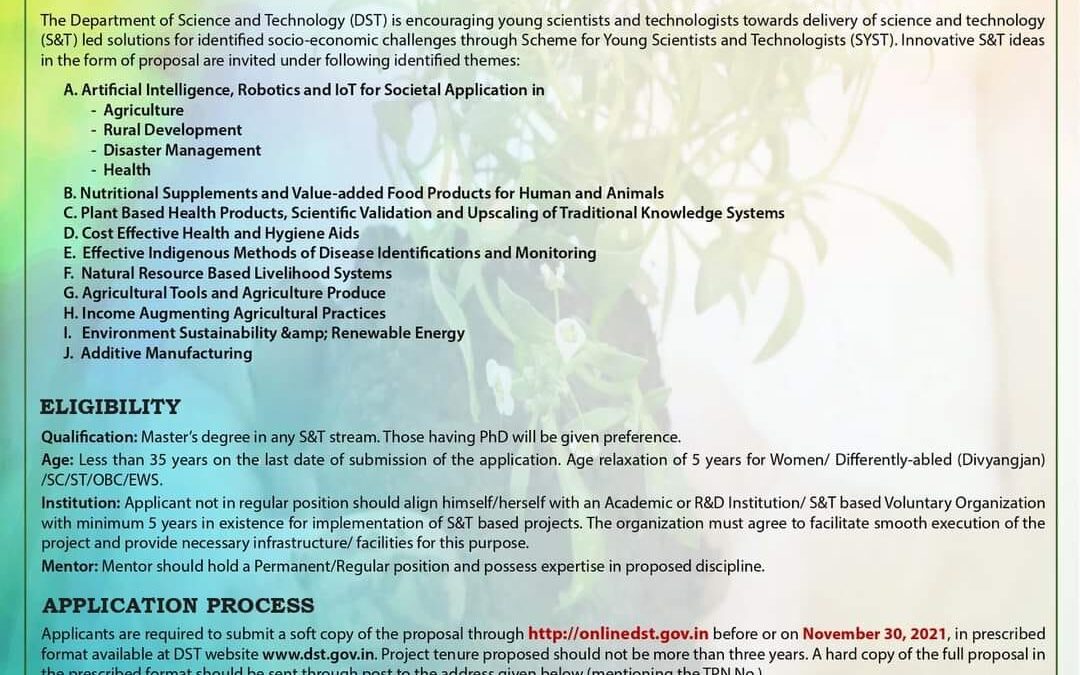 Scheme for Young Scientists & Technologists (SYST)